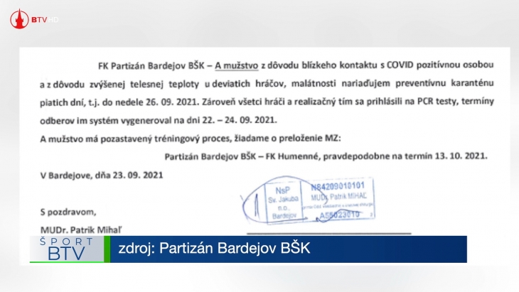 A mužstvo v 5-dňovej karanténe